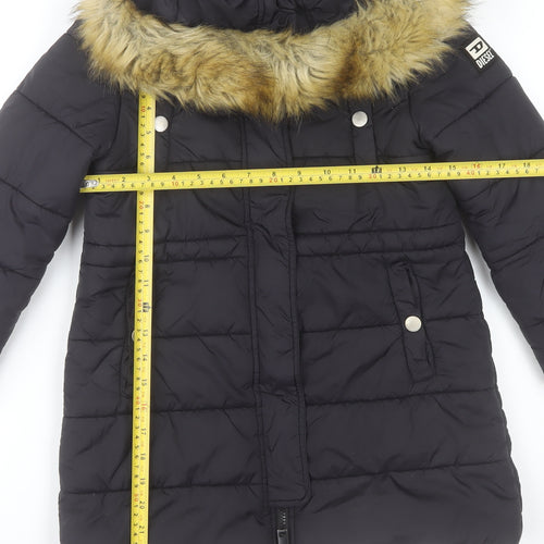 Diesel Womens Black Faux Fur Hooded Puffer Coat Size S