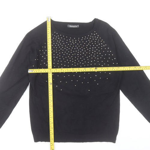 Bonmarché Women’s Black Beaded Crew Neck Long Sleeve Pullover Jumper XS