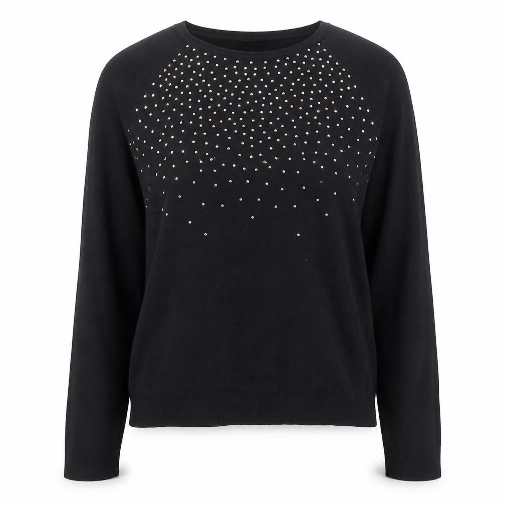Bonmarché Women’s Black Beaded Crew Neck Long Sleeve Pullover Jumper XS