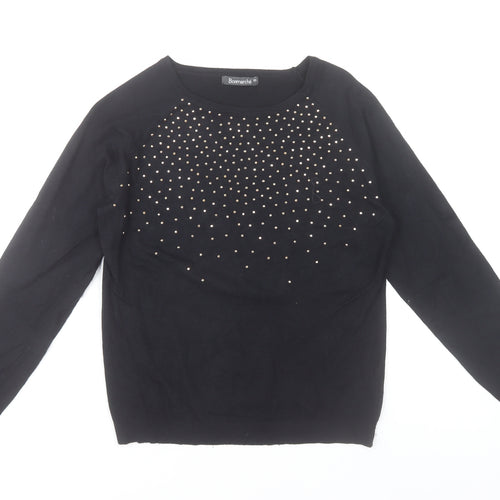 Bonmarché Women’s Black Beaded Crew Neck Long Sleeve Pullover Jumper XS