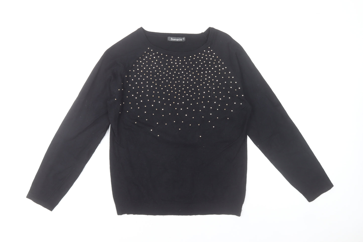 Bonmarché Women’s Black Beaded Crew Neck Long Sleeve Pullover Jumper XS