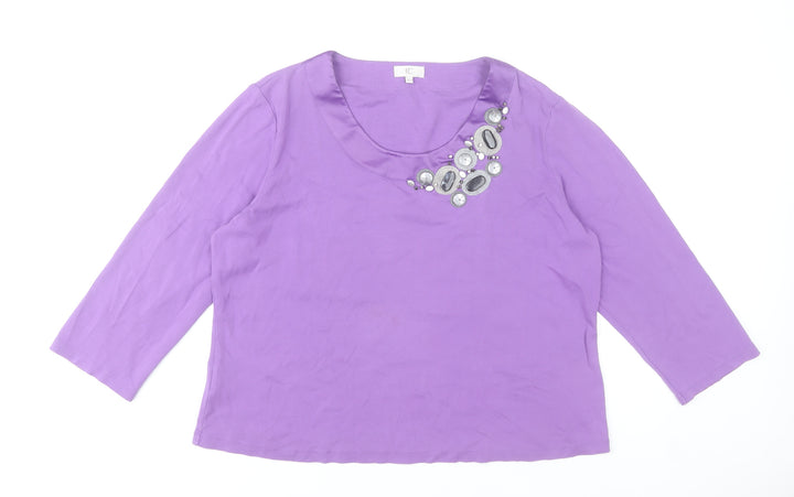 CC Women’s Purple Beaded 3/4 Sleeve Cotton Blouse XL