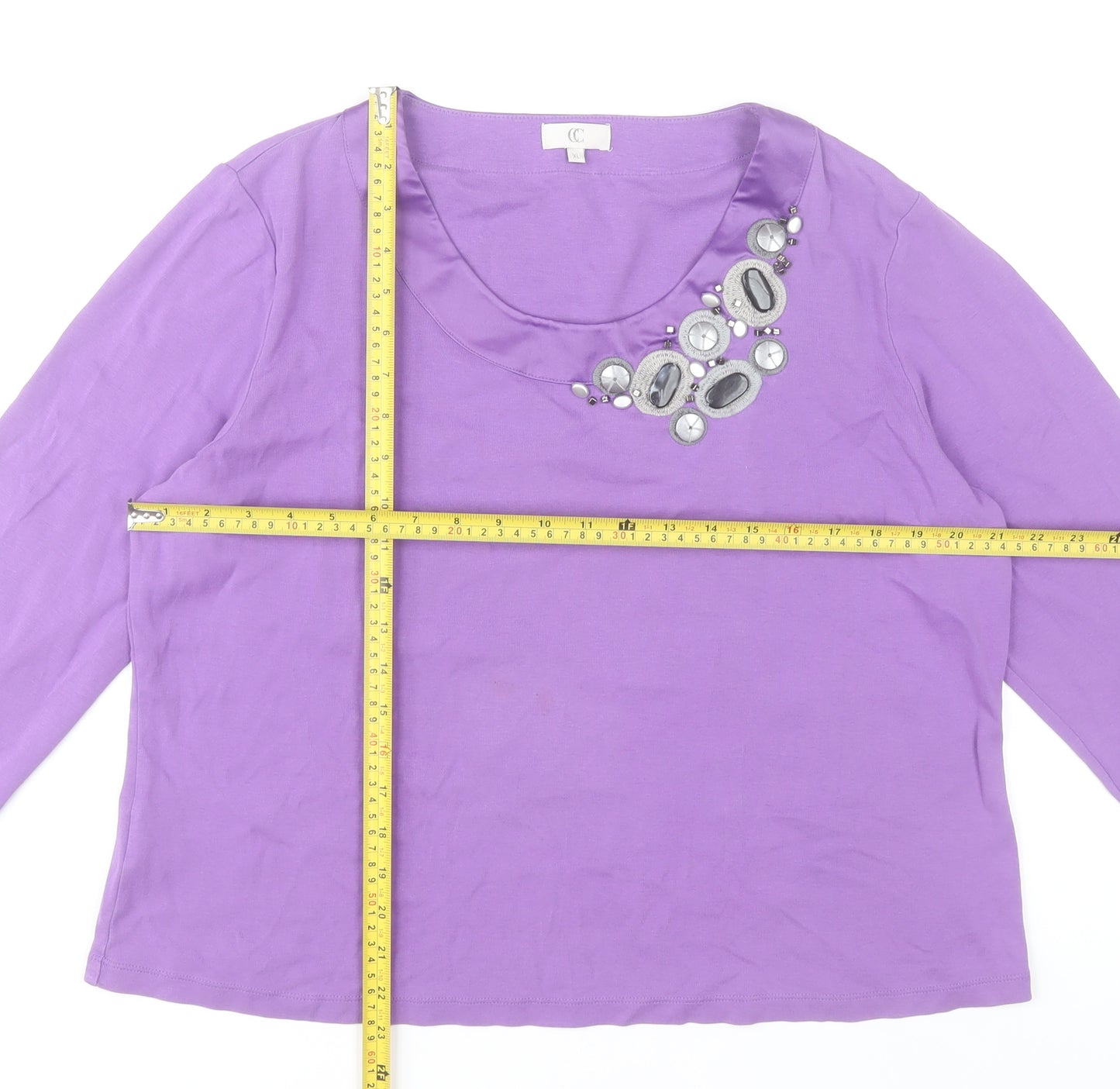 CC Women’s Purple Beaded 3/4 Sleeve Cotton Blouse XL