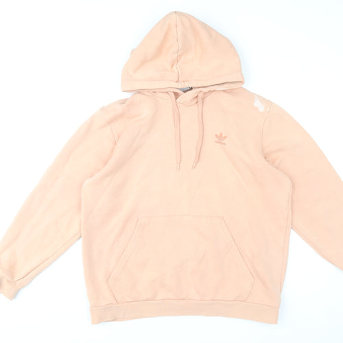 Adidas Mens Beige Pullover Hoodie L Logo Fleece Sweatshirt