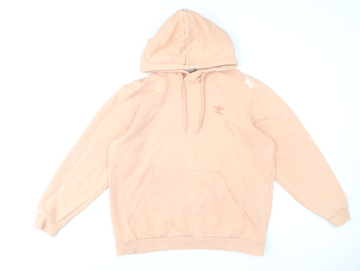Adidas Mens Beige Pullover Hoodie L Logo Fleece Sweatshirt