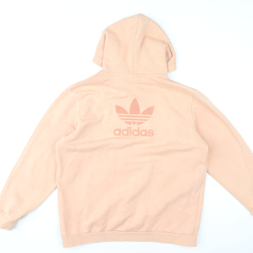 Adidas Mens Beige Pullover Hoodie L Logo Fleece Sweatshirt