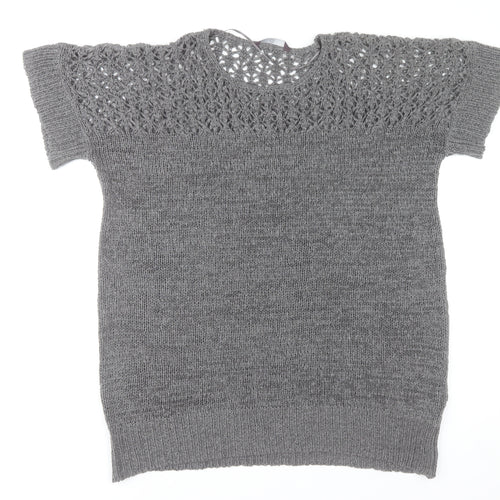 Evans Women’s Grey Short Sleeve Open-Knit Pullover Jumper Size 18