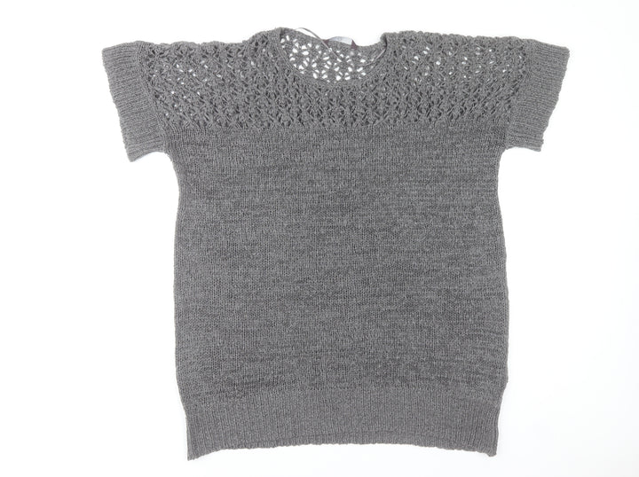 Evans Women’s Grey Short Sleeve Open-Knit Pullover Jumper Size 18