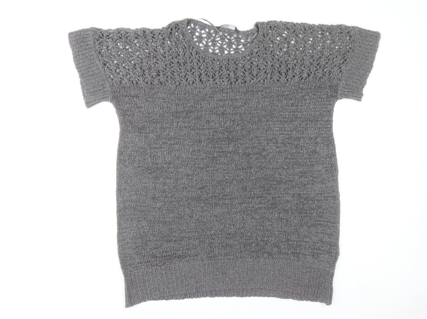 Evans Women’s Grey Short Sleeve Open-Knit Pullover Jumper Size 18