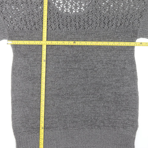 Evans Women’s Grey Short Sleeve Open-Knit Pullover Jumper Size 18