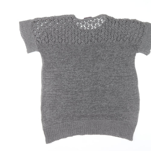 Evans Women’s Grey Short Sleeve Open-Knit Pullover Jumper Size 18