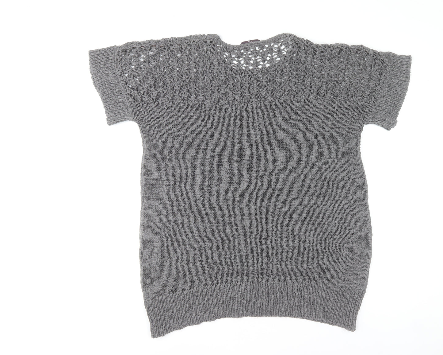 Evans Women’s Grey Short Sleeve Open-Knit Pullover Jumper Size 18