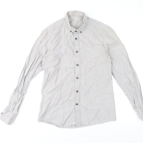 Dunnes Stores Men's Grey Slim Fit Cotton Long Sleeve Button-Up Shirt Size S