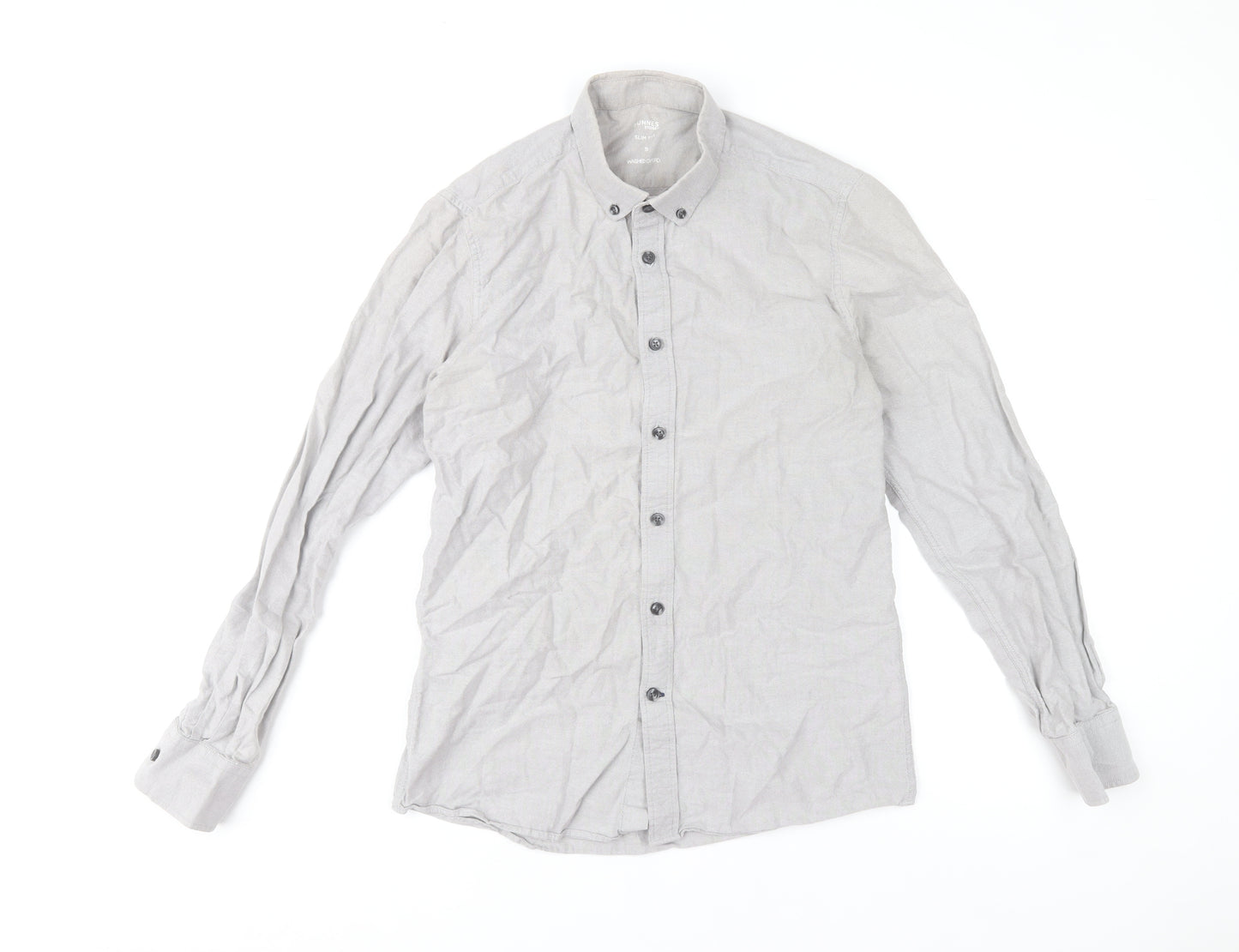 Dunnes Stores Men's Grey Slim Fit Cotton Long Sleeve Button-Up Shirt Size S