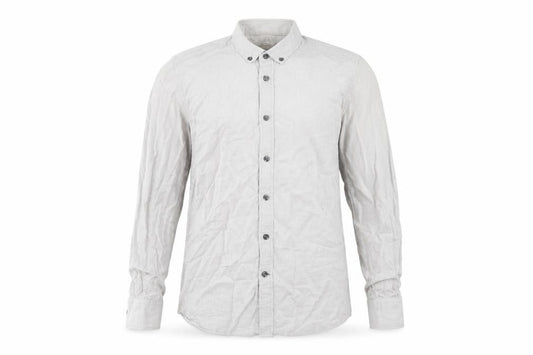 Front view of Dunnes Men's Grey Slim Fit Cotton Long Sleeve Button-Up Shirt, size S