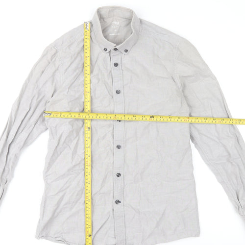 Dunnes Stores Men's Grey Slim Fit Cotton Long Sleeve Button-Up Shirt Size S