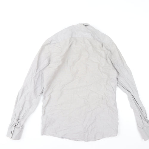 Dunnes Stores Men's Grey Slim Fit Cotton Long Sleeve Button-Up Shirt Size S