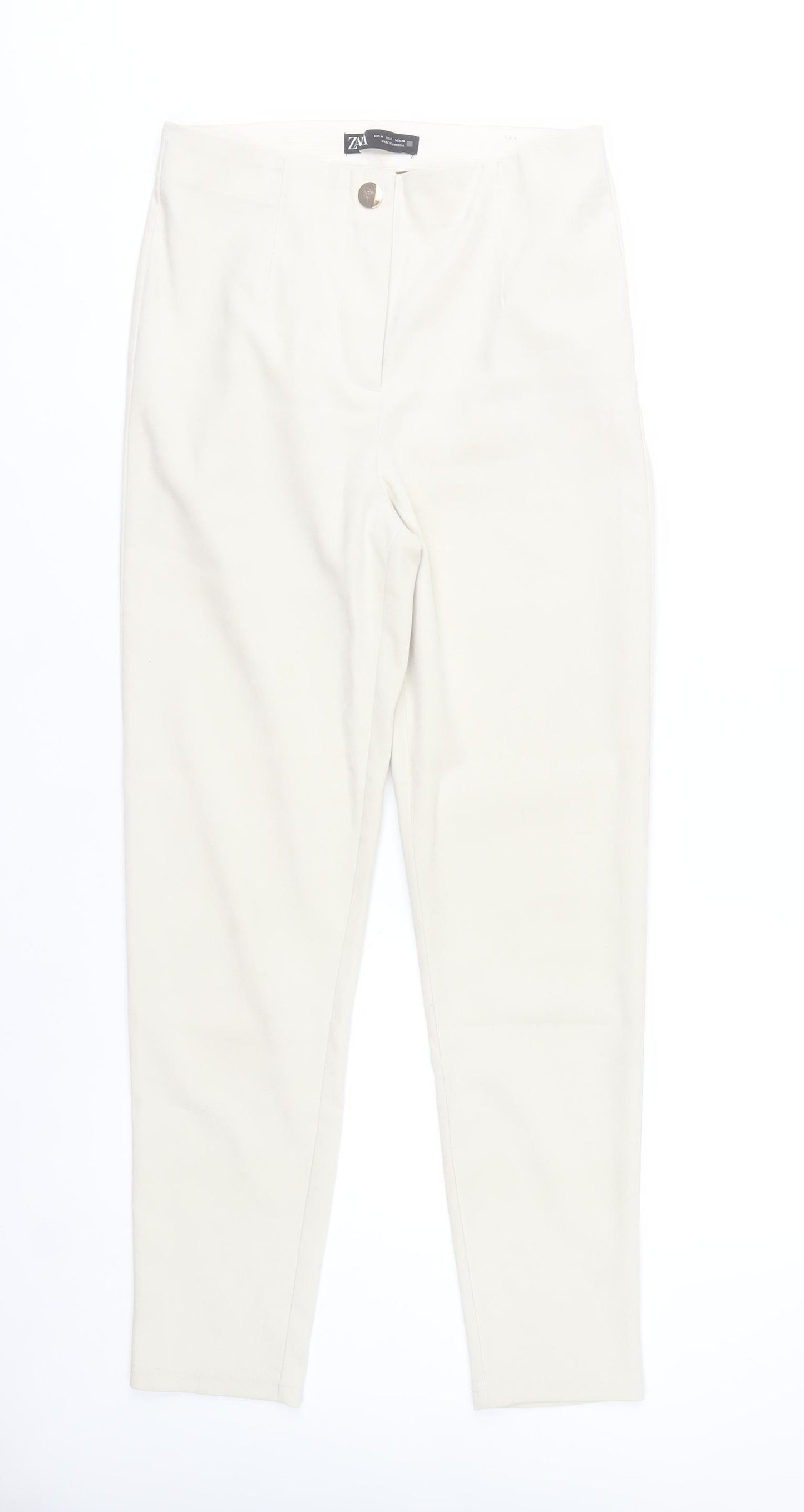Zara Women Ivory Slim Fit Stretch Trousers Size M
