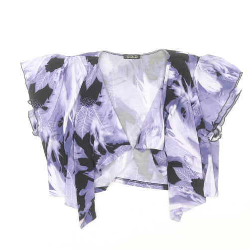 GOLD Women’s Purple Floral Wrap Blouse Size 18 Short Sleeve Chiffon Top