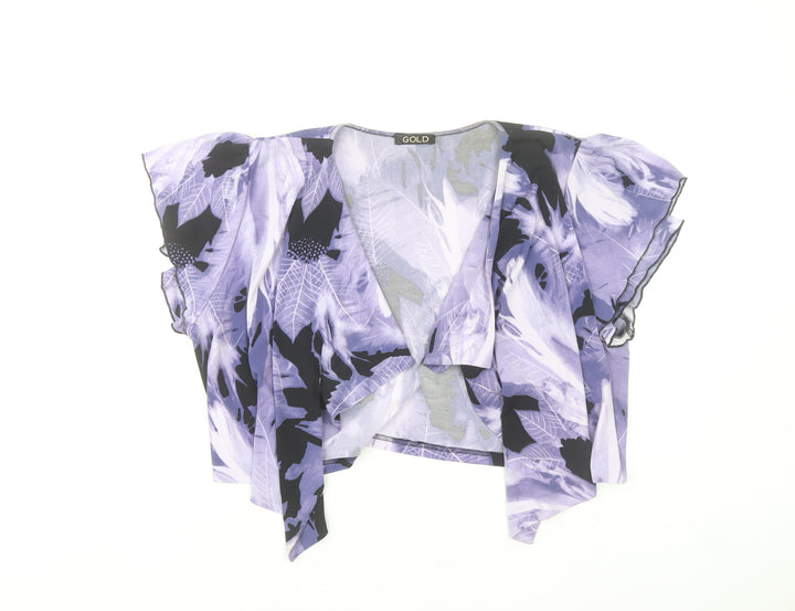 GOLD Women’s Purple Floral Wrap Blouse Size 18 Short Sleeve Chiffon Top