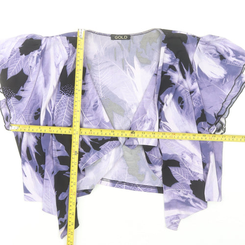 GOLD Women’s Purple Floral Wrap Blouse Size 18 Short Sleeve Chiffon Top