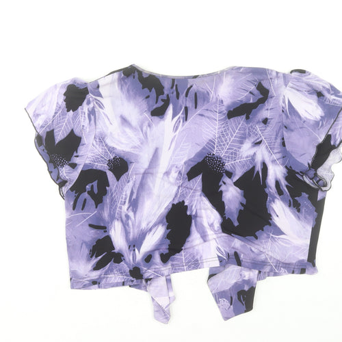 GOLD Women’s Purple Floral Wrap Blouse Size 18 Short Sleeve Chiffon Top