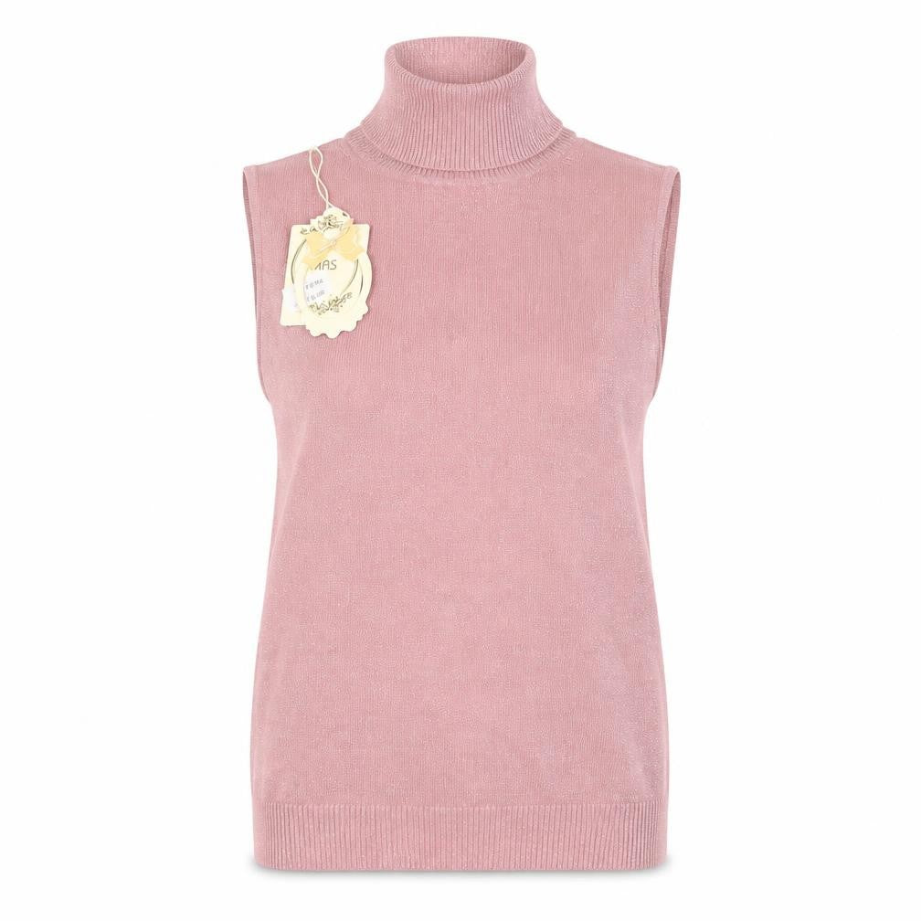Front view of MAS women’s pink sleeveless roll neck knit top, size L