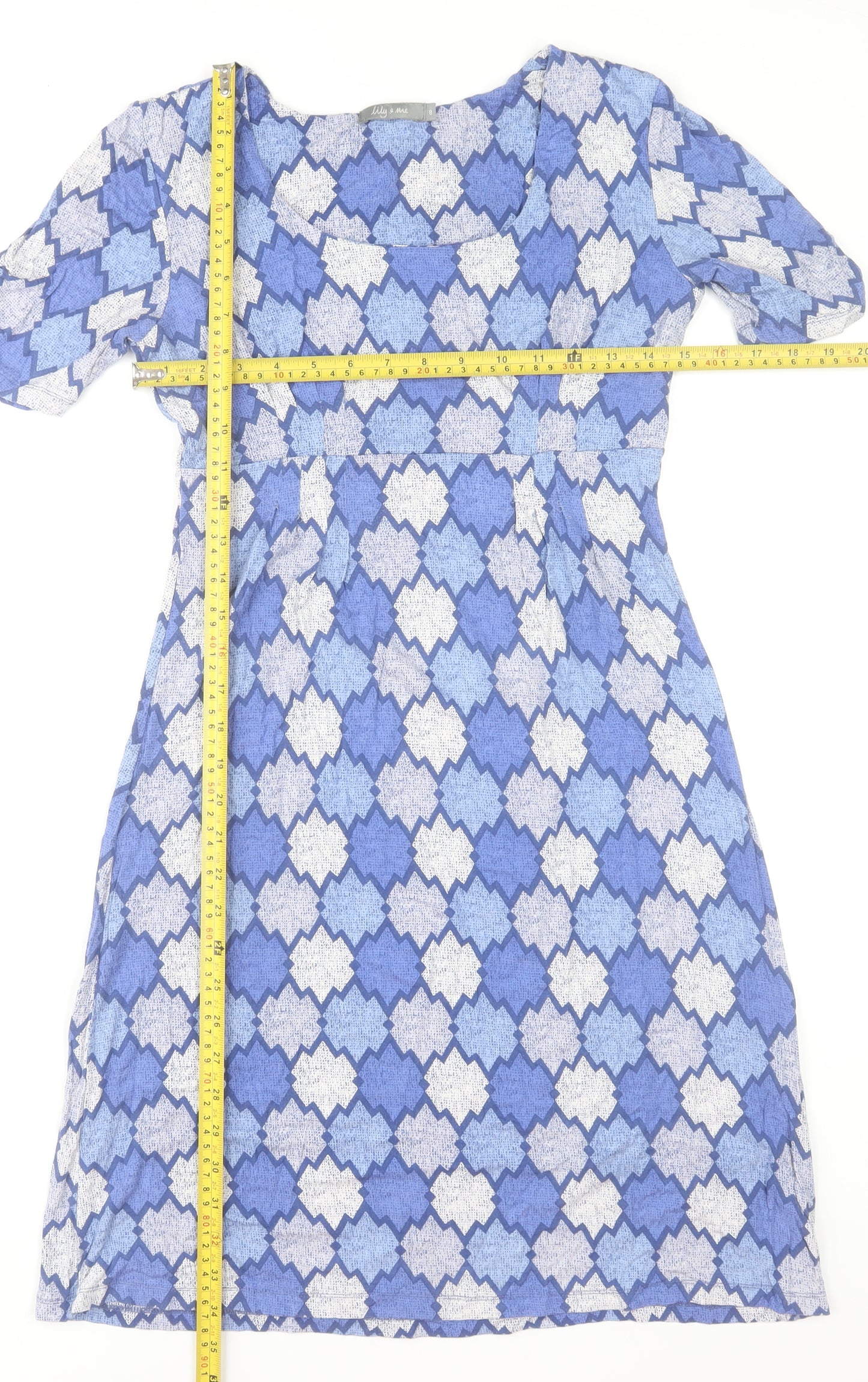 Lily and Me Women's Blue Geometric Jersey Shift Dress Size 8
