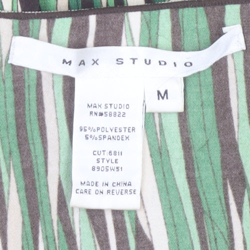 Max Studio Women Green Geometric Sleeveless Knee Dress M
