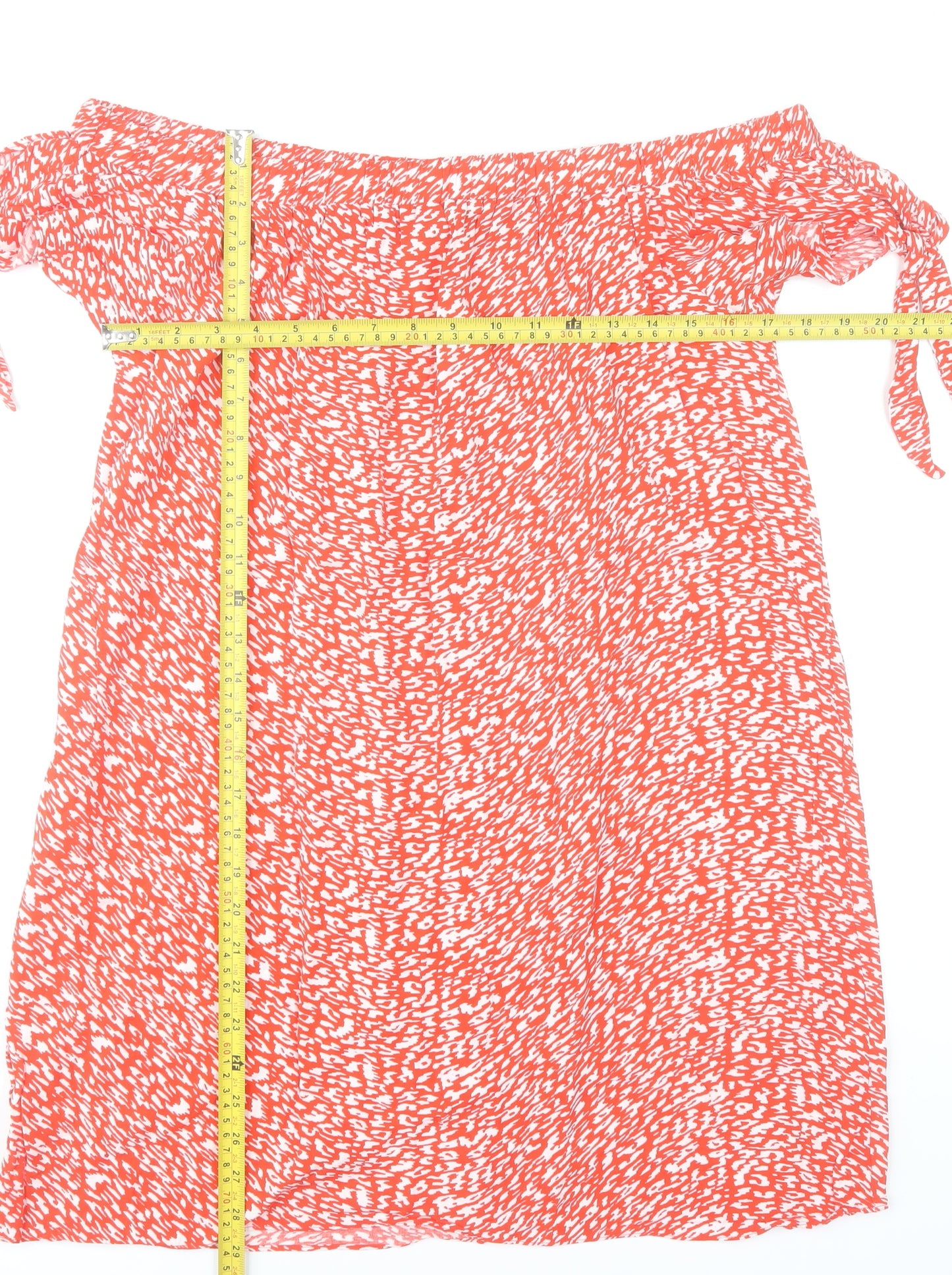 Papaya Women Red Off Shoulder Animal Print Knee Length Dress Size 16