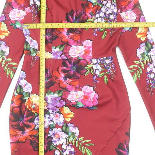 Ginger Fizz Women's Red Floral Long Sleeve Bodycon Dress M