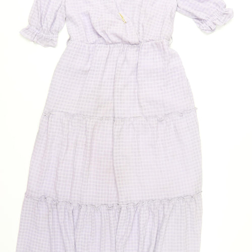 Gallery Women’s Purple Check Midi A-Line Dress Size 8