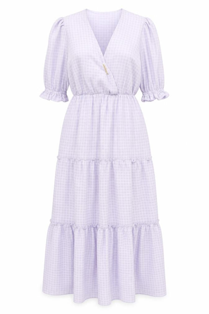 Gallery Women’s Purple Check Midi A-Line Dress Size 8