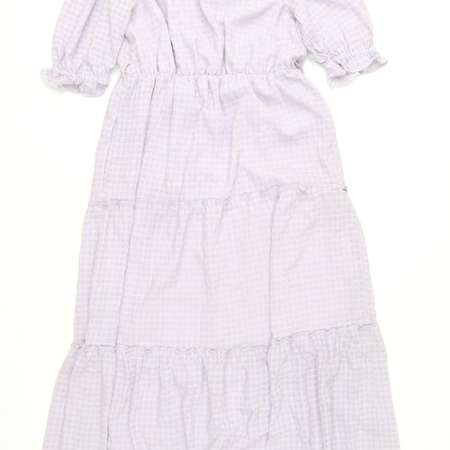 Gallery Women’s Purple Check Midi A-Line Dress Size 8