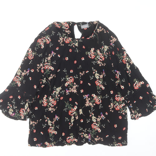 Phase Eight Womens Black Floral Blouse UK 16 Viscose 3/4 Sleeve