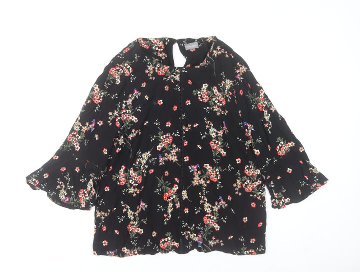 Phase Eight Womens Black Floral Blouse UK 16 Viscose 3/4 Sleeve