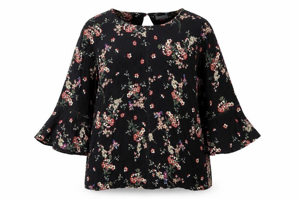 Phase Eight Womens Black Floral Blouse UK 16 Viscose 3/4 Sleeve