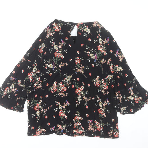 Phase Eight Womens Black Floral Blouse UK 16 Viscose 3/4 Sleeve