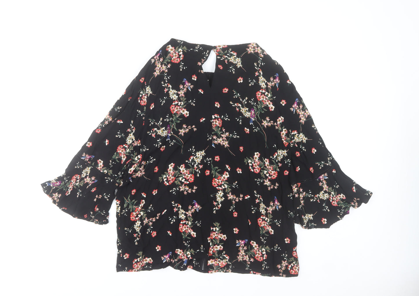 Phase Eight Womens Black Floral Blouse UK 16 Viscose 3/4 Sleeve