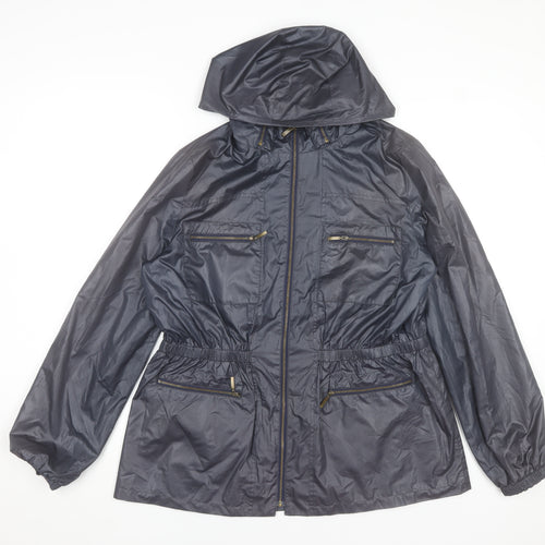 Meadows & Byrne Women's Blue Hooded Rain Coat Jacket Size L