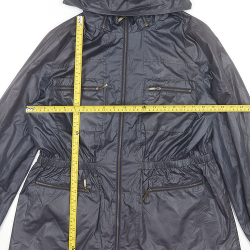 Meadows & Byrne Women's Blue Hooded Rain Coat Jacket Size L