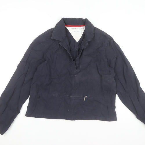 Tommy Hilfiger Women's Blue Collared Cotton Long Sleeve Pullover M