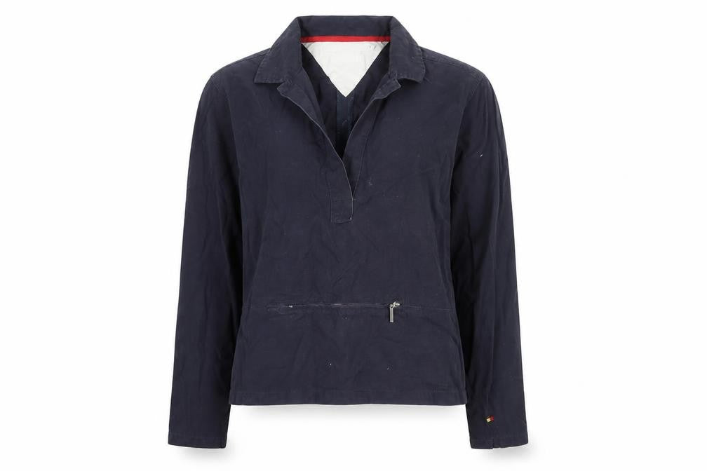 Front view of Tommy Hilfiger Women's Blue Collared Cotton Long Sleeve Pullover M
