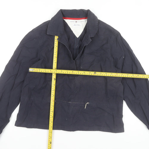 Tommy Hilfiger Women's Blue Collared Cotton Long Sleeve Pullover M