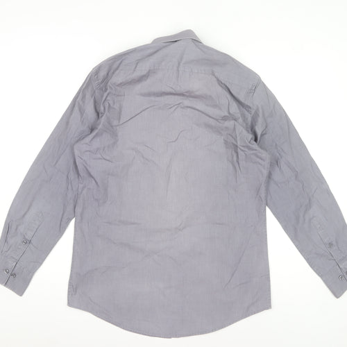 Dunnes Stores Men's Grey Classic Fit Long Sleeve Dress Shirt 15.5in Collar