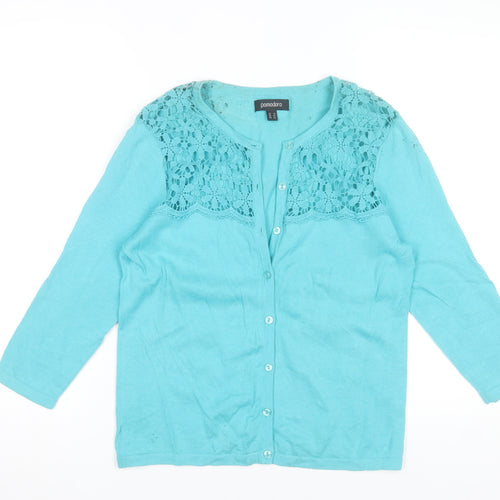 Pomodoro Womens Blue Crochet Detail Cardigan UK 14 3/4 Sleeve