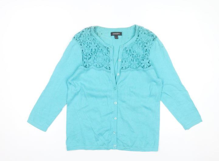 Pomodoro Womens Blue Crochet Detail Cardigan UK 14 3/4 Sleeve