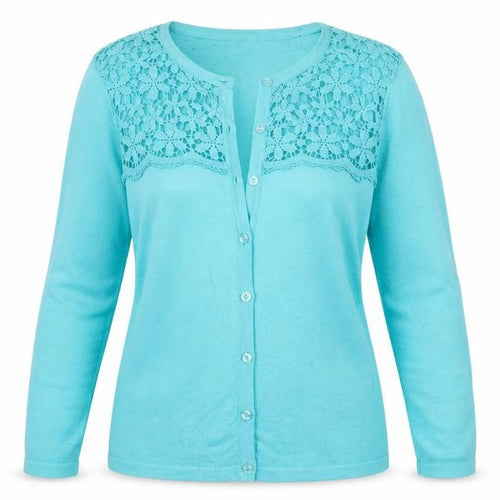 Pomodoro Womens Blue Crochet Detail Cardigan UK 14 3/4 Sleeve
