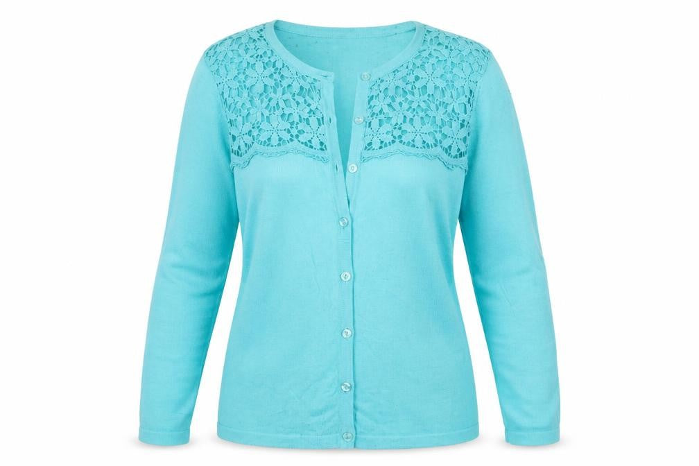 Pomodoro Womens Blue Crochet Detail Cardigan UK 14 3/4 Sleeve
