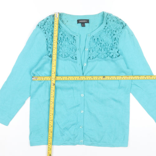 Pomodoro Womens Blue Crochet Detail Cardigan UK 14 3/4 Sleeve